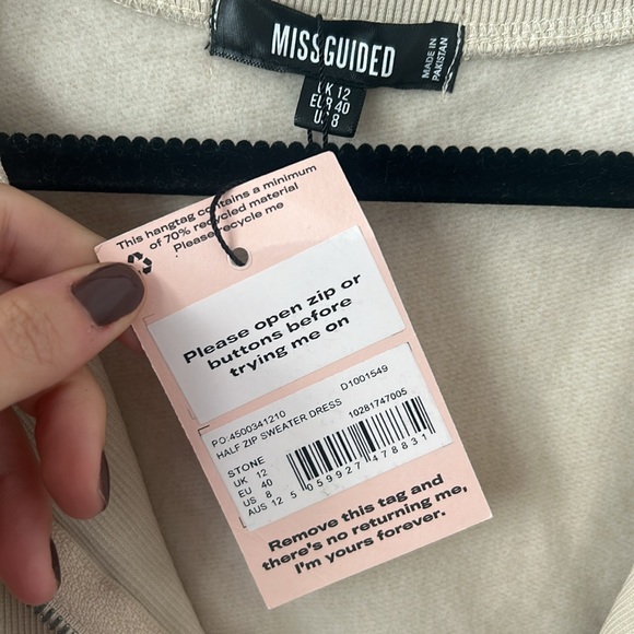 NWT Missguided Half Zip Long Sleeves Sweater Stone Mini Dress Size 8 - Picture 4 of 5